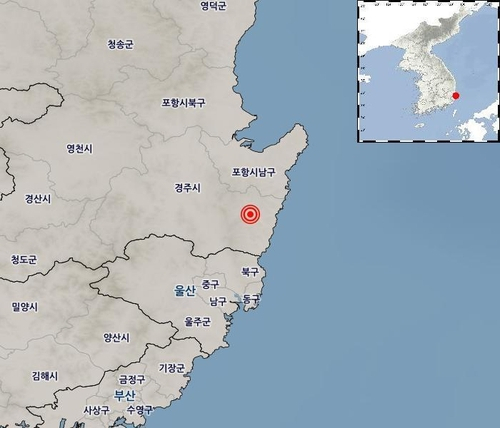 30일 오전 4시 55분께 규모 4.0 지진이 발생한 경북 경주시 동남동 19㎞ 지점. [기상청 제공. 재판매 및 DB 금지]