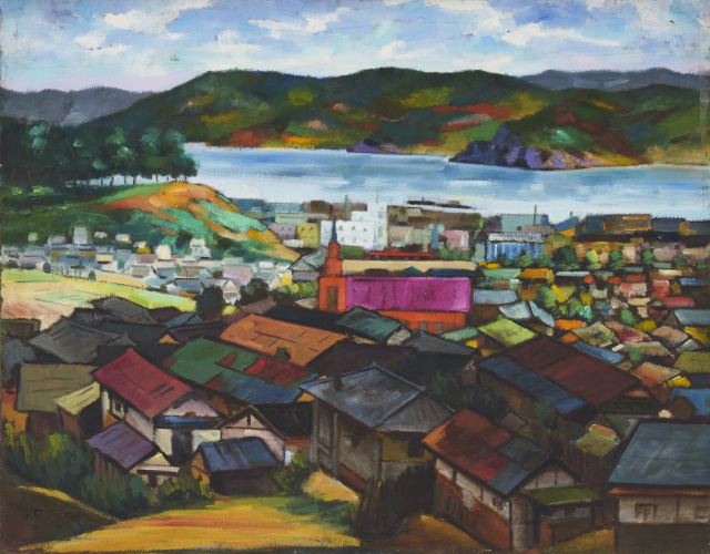 추산공원이 보이는 마산항, 1965년, 캔버스에 유채, 91×116.7㎝, 경남도립미술관 소장.