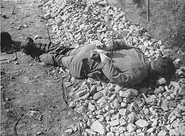 왜관 자고산 고지(303 고지)에서 북한군에 포로가 됐다 손이 묶인 채 사살당한 미군./다부동전적기념관/