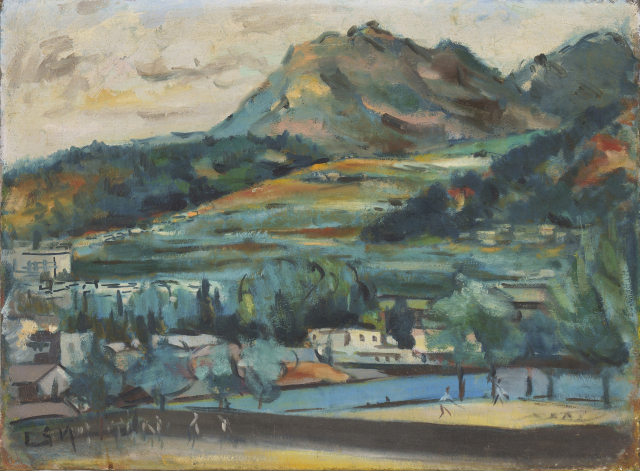 마산 동중에서 무학산의 풍경, 1960년대, 캔버스에 유채, 53×72.7㎝, 개인 소장.