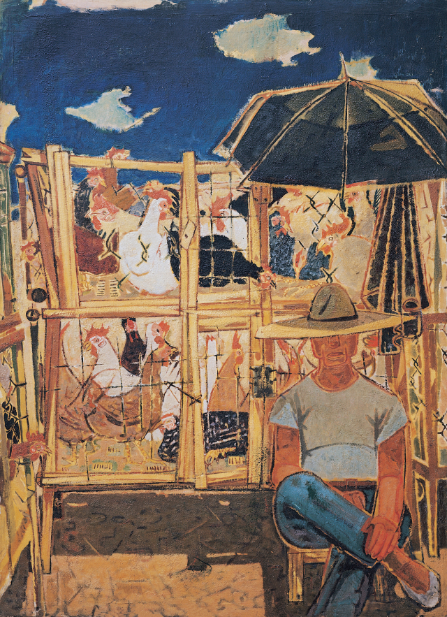 문신 <닭장>, 캔버스에 유채, 141x103㎝, 1950, 국립현대미술관 소장(이건희컬렉션).